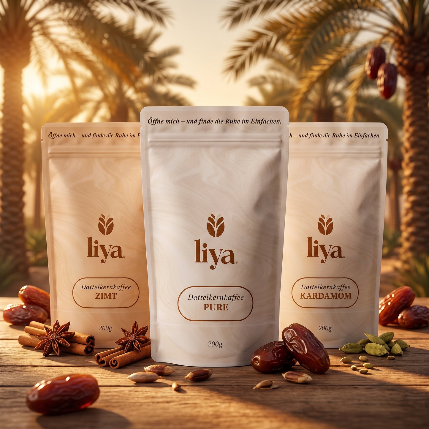 Liya Bundle – Pure, Zimt und Kardamom vor Palmen
